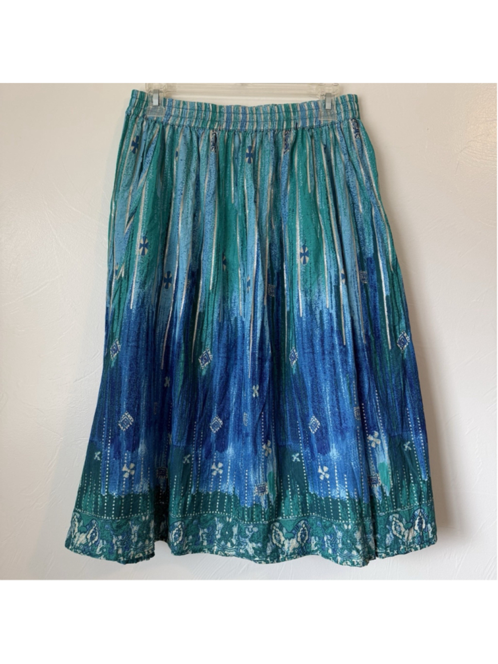 Vintage Southwest Canyon 100% Cotton Boho Midi Skirt Blue & Green Size Large